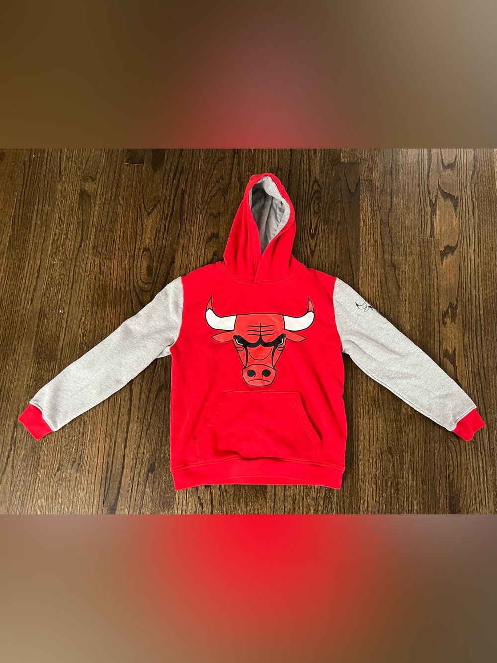 NBA Chicago Bulls Red Hoodie with Light Gray Sleeves
